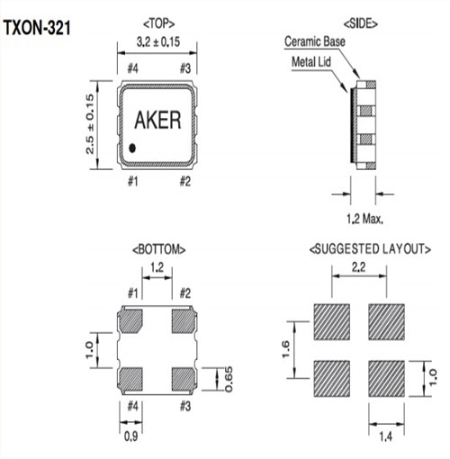 AKER環保晶振,TXON-321小體積晶振,3225mm四腳貼片晶振