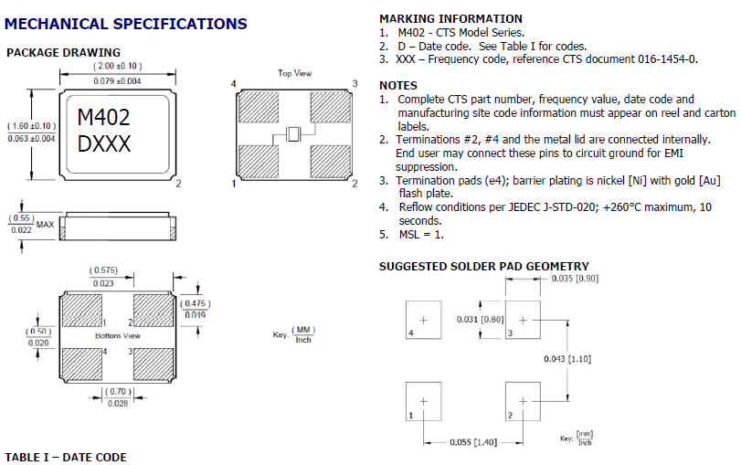 402晶振,CTS進口無源晶振,超小型SMD貼片晶振